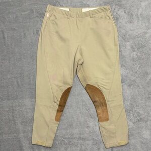 VTG Tailored Sportsman English Riding Breeches Tan Leather Knee Patch USA 32